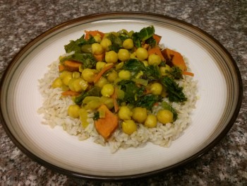 Garbanzo, yam and kale casserole